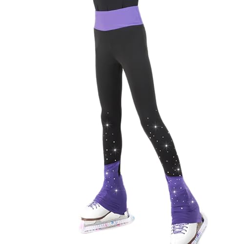 COYI Eiskunstlauf Polarfleece Hose Für Frauen Mädchen Mit Strass, Eiskunstlauf-Hose Thermo Trainingsanzüge Kompression Eislaufen Tights(Size:S,Color:Lila) von COYI