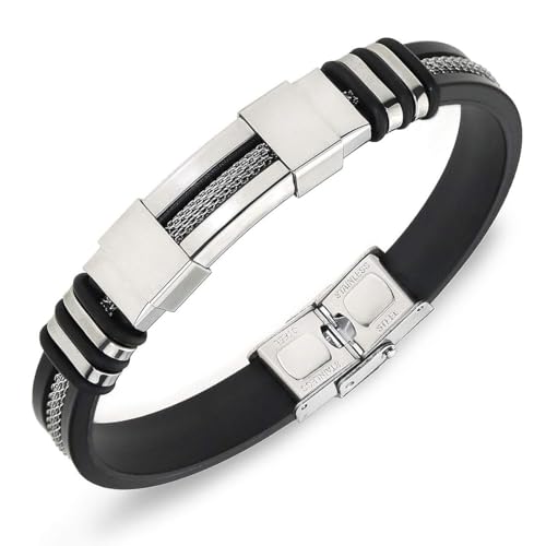 COYUN 1 Stück Armband Herren Manschette Leder Geflochtenes Armband Geflochten Double Wrap Geflochtenes Lederarmband Herren Damen Edelstahl Armbänder Magnetverschluss, Tolle Geschenkidee für Männer von COYUN