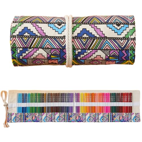 COYUN 1 Stück Buntstifte Set mit Rollmäppchen, Stifterolle Rollmäppchen 72 Löcher Stifterolle Kinder Rollmäppchen Pinsel Canvas Pinseltasche Künstler Waschbar, Stifte Leinwand Pencil Wrap Roll up von COYUN