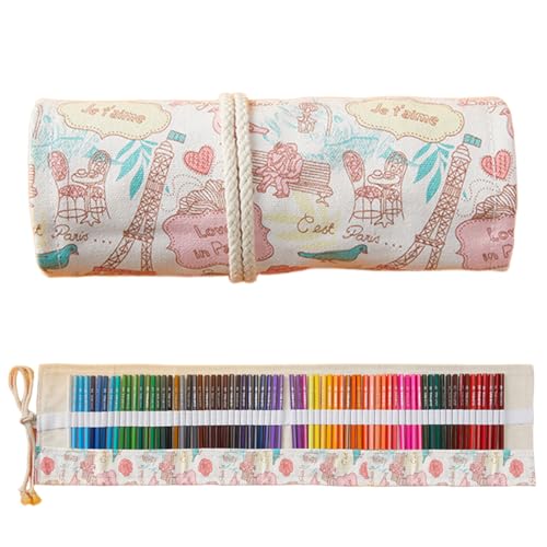 COYUN 1 Stück Stifte Leinwand Pencil Wrap Roll up, Buntstifte Set mit Rollmäppchen, Stifterolle Rollmäppchen 72 Löcher Stifterolle Kinder Rollmäppchen Pinsel Canvas Pinseltasche Künstler Waschbar von COYUN