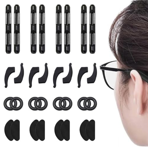 COYUN 16 Paar Brillen Antirutsch Brillen Ohrpolster Brillenhalter Brillen Brille Nasenpads Antirutsch Silikon Nasenpads Weiche Brillen Halter Rutschfeste Gläser Ohrhaken Brillen Ohr Pads, Schwarz von COYUN