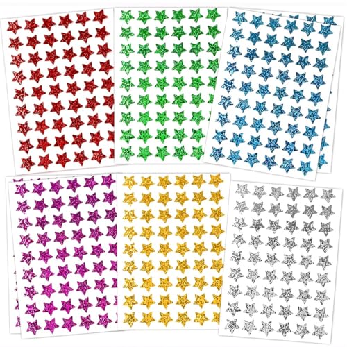 COYUN 1620 Stück 6 Farben Sticker Sterne Aufkleber 1.5 cm Bunte Laser Belohnungssticker, Glitzer Sticker, Glitzersticker, Selbstklebende Glitzer Aufkleber für Lehrer Belohnung Kalende DIY von COYUN