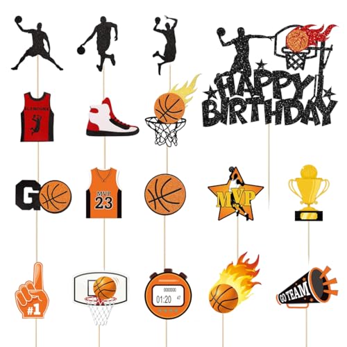 COYUN 17stk Tortendeko Basketball, Papier Tortenaufleger Basketball Happy Birthday Tortendeko Cake Topper Geburtstag, Basketball Kuchen Topper für Geburtstagskuchen Dekorationen in Geburtstag Party von COYUN