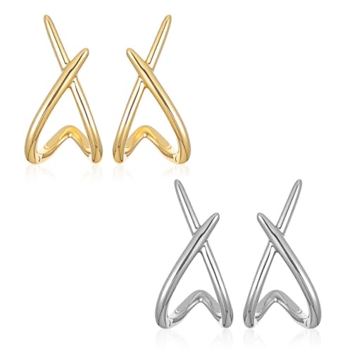 COYUN 2 Paar Ohrstecker Gold/Silber Ohrringe Damen ohrringe Klein Earrings gold Ohrstecker X form Hypoallergen Minimalistisch Ohrringe Ohrsteckers Schmuck Geschenke Ohrschmuck Ohrlochstechen stecker von COYUN