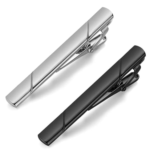 COYUN 2 Stück Krawattennadel Krawattennadeln für Herren Krawattenklammer Klassische Krawattenklammern Edelstahl Tie Clip Set für Krawatten Männer Alltag Hochzeit Jahrestag Geschäft(Schwarz,Silber) von COYUN