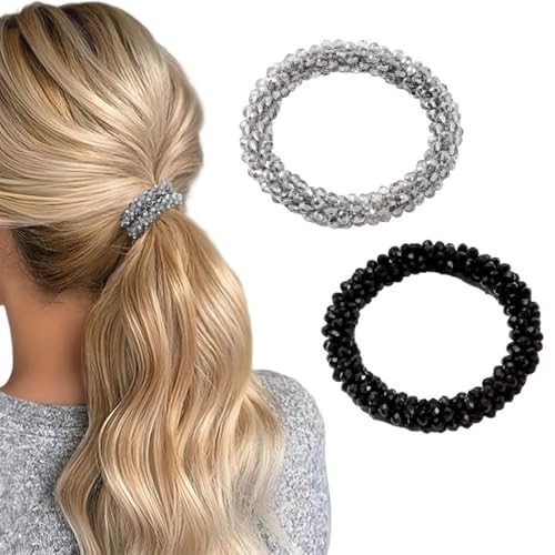 COYUN 2 Stück Perlen-Haargummis, Strass, Pferdeschwanz-Halter, Haargummi Damen, Elastische Haarbänder, Haarschmuck für Damen und Mädchen von COYUN