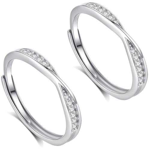 COYUN 2 Stück Ring Silber Damen Ringe Damen Silber Ringe Frauen Cubic Zirkonia Verlobungsring Damen Verstellbare Statement Ring Damen Stapelbare Daumenring Fingerring Set Schmuck von COYUN