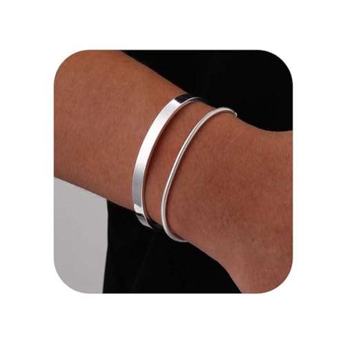 COYUN 2 Stücke Silber Armband Herren, Armband Herren Silber, Edelstahl Armreif MäNner Herrenarmband Schmuck Set Men Bracelet Mens Jewellery Geschenke von COYUN