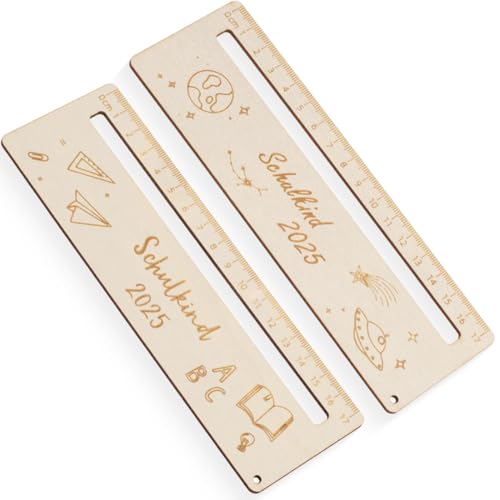COYUN 2pcs Lineal mit Lesehilfe personalisiert,2 in 1 Holzlineal, Lineal für Schulkind personalisiert,Geschenk zum Schulbeginn Einschulungsgeschenk aus Holz(Stil B) von COYUN