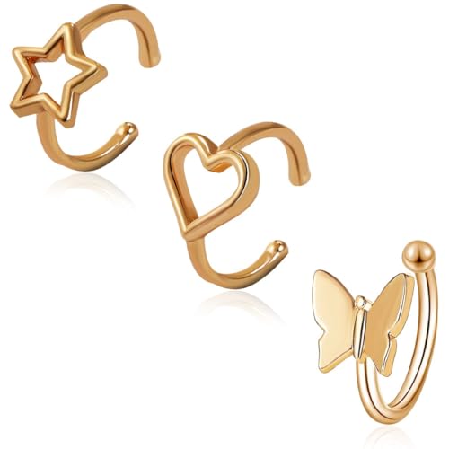 COYUN 3 Stück Ear Cuff für Damen, Fake Ohrringe, Ohrmanschette Ohrringe, Fake Helix Knorpel Ohrringe Fake Piercing Ohrmanschette Ohrringe, Clip Ohrklemme Funkelnde RundeHuggie Ohrringe Ohne Ohrloch von COYUN