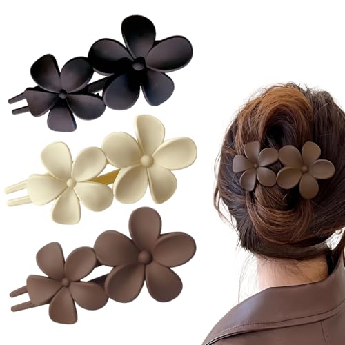 COYUN 3 Stück flache Haarklammern,Entenschnabel Haarspange Flache Haarspangen Damen Rutschfeste French Haarklammern Flat Claw Clip für Mädchen und Frauen(Schwarz,Braun,Weiß) von COYUN