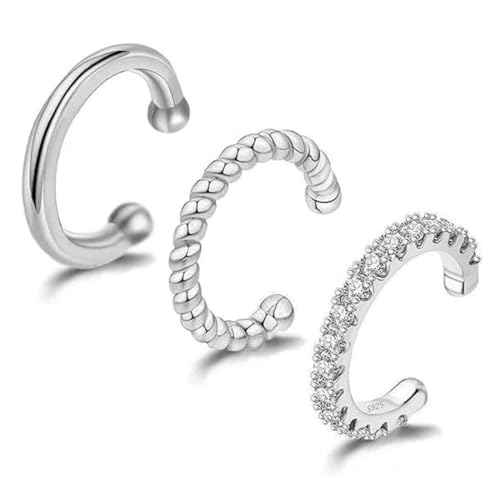 COYUN 3PCS Ear Cuff Set für Damen Ohrmanschette Fake Ohrringe Fakepircings Ohr Earcuffs, Hypoallergen Klein Creolen Schlafen Ohrringe Creolen Damen Schmuck(Silber) von COYUN