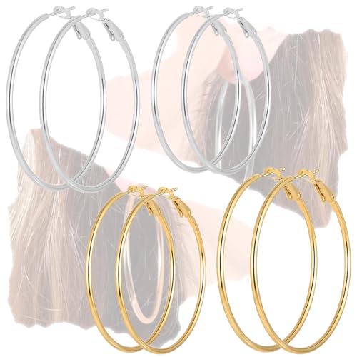 COYUN 4 Paar Creolen Ohrring für Damen, Groß Dick Creolen Ohrringe, Hypoallergene Ohrringe Kreolen Creolen Silber, ohrringe kreolen lightweight leichte kleine ohrringe damen, Ohrringe Gold für Damen COYUN 4 Paar Creolen Ohrring für Damen, Groß Dick Creolen Ohrringe, Hypoallergene Ohrringe Kreolen Creolen Silber, ohrringe kreolen lightweight leichte kleine ohrringe damen, Ohrringe Gold für Damen von COYUN