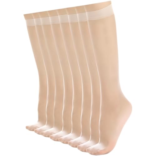 COYUN 4 Paar Damen Kniestrümpfe atmungsaktiv, Knie Seidenfein, Kniestrümpfe Damen, Nylonstrümpfe Damen, reißfest druckfreier, Nylon Socken Seidig Glänzend Fein Feinstrümpfe Damen, seidig glänzend von COYUN