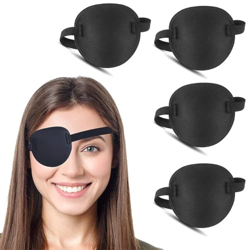 COYUN 4 Pcs Augenklappe, Medizinische Augenklappen für Erwachsene und Kinder, 3D Verstellbare Augenklappe Pirat Eye Patches für Linke Oder Rechte Augen Amblyopie Erholungsphase Nach (Schwarz) von COYUN