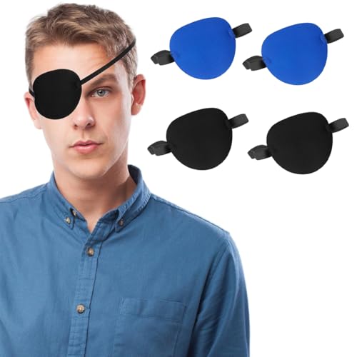 COYUN 4 Stück Augenklappe für Erwachsene Kinder,Medizinische Augenklappe Verstellbare Piraten-Augenklappe für Linke Oder Rechte Augen Faule Amblyopie und Cosplay (Schwarz+Blau) von COYUN