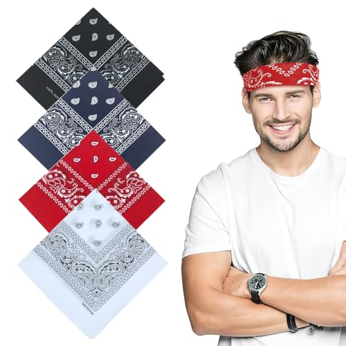 COYUN 4 Stück Bandana Kopftuch Damen und Herren, Paisley Halstuch Dreickstuch Schal Pirat Cowboy Tuch, Sommer Haarband Haarbänder Halstücher Bandana Tuch Cap 54 x 54 cm,4 Farben von COYUN