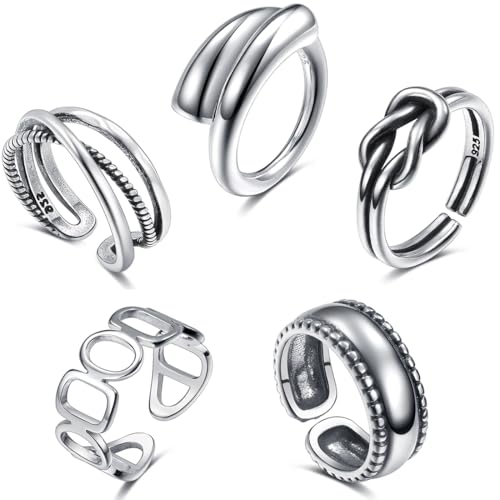 COYUN 5 Stück Boho Gelenk Fingerringe,Stapelbare Midi Ringe Set,Silber Vintage Stapelbarer Ring,Silber Ringe Set Verstellbare Finger Ringefür Frauen Mädchen von COYUN