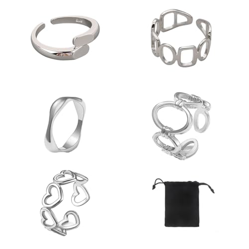 COYUN 5 Stück Ringe für Damen Stapelbare Ringe Einfache Plain Band Ring Verstellbare Ringe Set, Stapelbare Boho Chunky Emo Fingerrings, Knuckle für Mädchen,Silber von COYUN