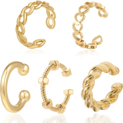 COYUN 5pcs Ear Cuff Set für Damen Ohrmanschette Ohrringe Fake Ohrringe Fakepircings Ohr Earcuffs Ohrringe Non Piercing Fake Helix Knorpel Wrap Cuff Ohrringe Ohrklemme(Gold) von COYUN