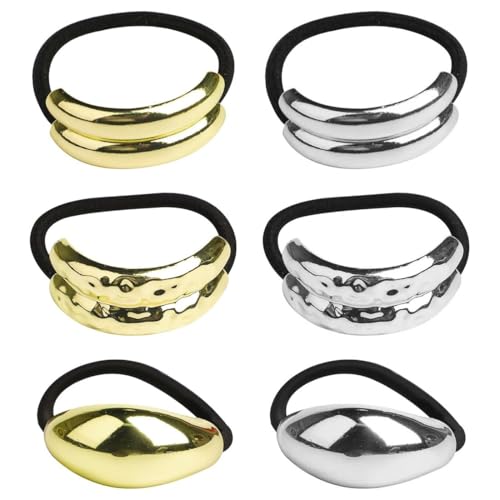 COYUN 6 Stück Haarmanschetten für Pferdeschwanz,Metall Haar Manschette Haargummi Gold,Haarmanschetten für Pferdeschwänze Gold Haargummis Punk Haar Halter Gold Ponytail Cuff für Frauen und Mädchen von COYUN
