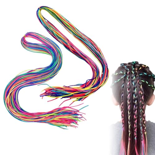 COYUN 64 Pcs Haarsträhnen Zum Einflechten Kinder, Flechthilfe Haare, Bunte Haare Zum Einflechten, Haarzöpfe Bunte Haarwickelschnur Haarseilband Regenbogen-Flecht-Haargummi DIY-Pferdeschwanz-Zöpfe von COYUN