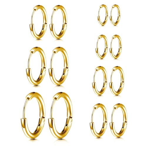 COYUN 7 Paar Kleine Edelstahl Creolen Ohrringe, Hypoallergene Knorpelschläfer Huggie Ohrringe, Piercing Schmuck, Creolen Klein Ohrring Für Damen Herren, Knorpel Hypoallergenes Ohrring-Set (Gold) von COYUN