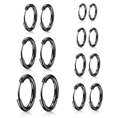 COYUN 7 Paar Kleine Edelstahl Creolen Ohrringe, Hypoallergene Knorpelschläfer Huggie Ohrringe, Piercing Schmuck, Creolen Klein Ohrring Für Damen Herren, Knorpel Hypoallergenes Ohrring-Set (Schwarz) von COYUN