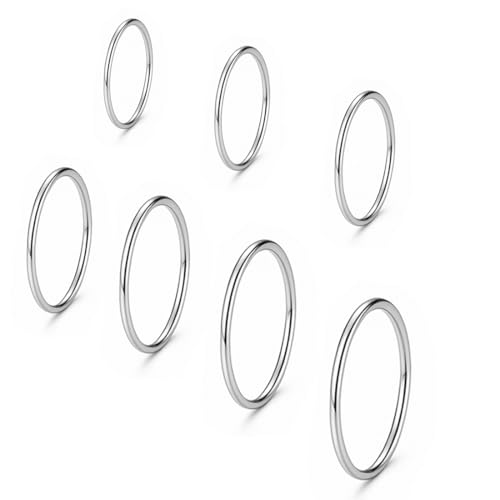 COYUN 7 Pcs Silber Ringe für Damen, Edelstahl Einfaches Stapelbare Knöchelringe, Minimalistisch Fingerring Boho Daumenring Frauen von COYUN