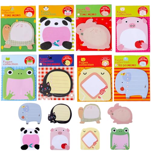 COYUN 8 Paket Haftnotizen, Haftnotizen Klebezettel, Haftnotizen Lustig, Haftnotizen Tiere, Tierförmiger Haftnotizblock, Selbstklebende Notizblöcke, Cartoon Tiere Haftnotizen für Kinder von COYUN