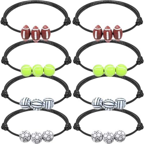 COYUN 8 Pcs Fußball Volleyball Baseball Rugby Armbänder Kinder, Sport Armbänder, Verstellbares Schnur Fußball Armband Freundschaftsarmband für Erwachsene Mädchen Jungen Party Geburtstag Mitgebsel von COYUN