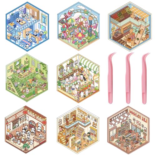 COYUN 8 Sets 3D House Stickers, Miniatur Haus Sticker 3D, 3D Sticker Scene, Haus Aufkleber Machen Sie Ihren Eigenen, Relief Stress für Erwachsene und Kinder-B von COYUN