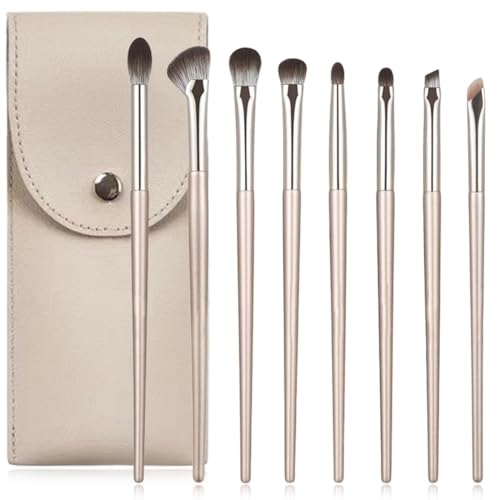 COYUN 8Pcs Eyeliner Pinsel Set mit Ledertasche, Lidschatten Pinsel Pinsel Abgewinkelter Dünn, Professioneller Augenbrauen Pinsel Präzise Make Up Eyebrow Brush für Eyeliner Augenbrauen Kosmeti Anfänger von COYUN
