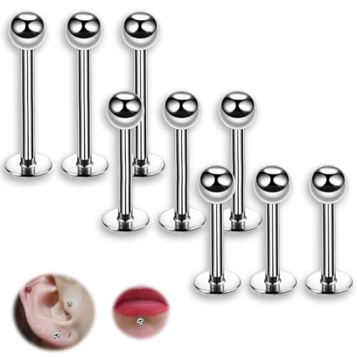 COYUN 9 Stück Zungenpiercing Kugeln,Lippenpiercing Stud, Chirurgenstahl Piercing Lippe Labret Helix Tragus Stud, Piercing Schmuck für Frauen Männer, Cartilage Tragus Helix Ohrringe Piercing Labret von COYUN