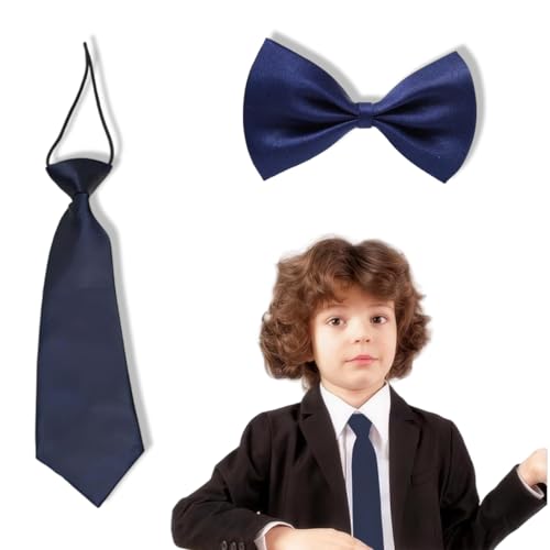 COYUN Fliege Kinder Jungen mit einstellbarem Band,Kinder Krawatte und Fliege Set Fliege und verstellbare Vorbindung für Jungen, perfekt für Abschlussfeiern Anzug festlich (Navy blau) von COYUN