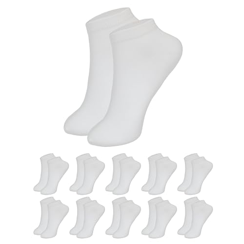 Sneaker-Socken Damen & Herren Sportsocken hoher Baumwollanteil, Atmungsaktive Unisex Laufsocken, kurze Socken für Sport & Freizeit 35-46 (DE/NL/SE/PL, Numerisch, 35, 38, Regular, Regular, 10x Weiß) von COZ Fashion