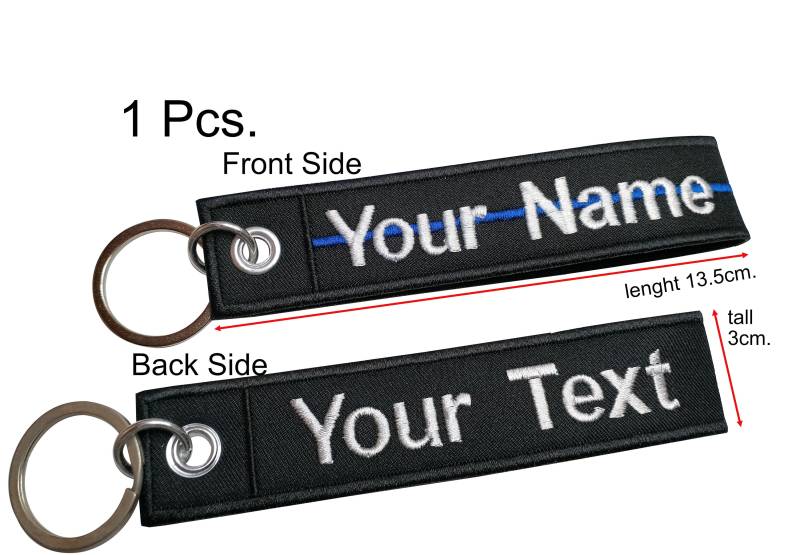 1stk. Benutzerdefinierte Name Text Dünne Blaue Linie Bestickt Armband Schlüsselanhänger Taschenhalter Tag Taschengröße 13, 5 cm. X 3cm von COZY168