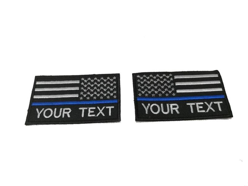 2 Stk. Benutzerdefinierte Name Dünne Blaue Linie Polizei Swat Usa Flagge Patch Haken Für Die Befestigung Oder Aufnähen Größe 9x5, 5 cm von COZY168