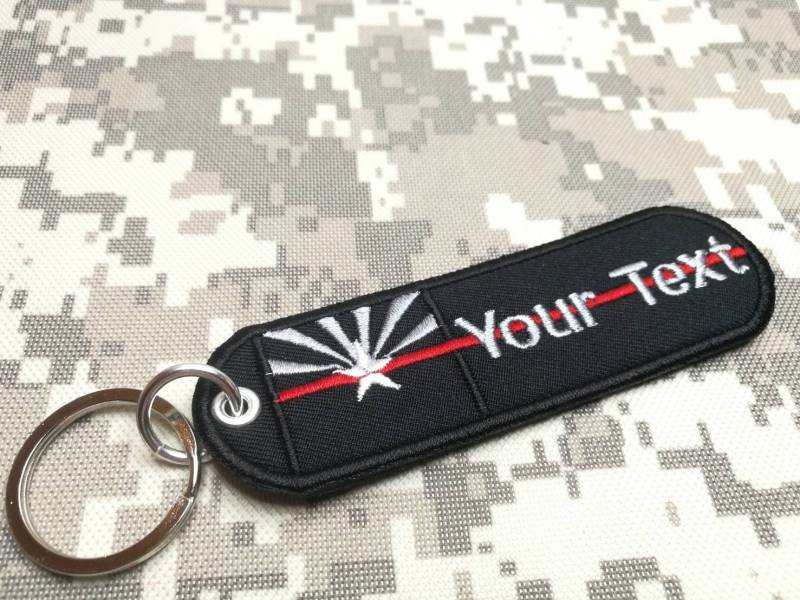 Arizona Flagge Name Text Usa Schlüsselanhänger Dünne Rote Linie Polizei Gestickter Patch Größe Tag Tasche11 X 3.3 cm von COZY168
