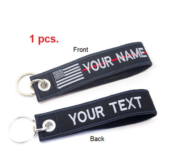 Benutzerdefinierte Name Ihren Text Usa Flagge Dünne Rote Linie Polizei Gestickt Patch Schlüsselanhänger Riemen Tag Halter Taschenhalter Tasche von COZY168