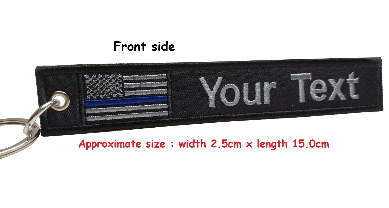 Name Text Usa Flagge Schlüsselanhänger Dünne Blaue Linie Polizei Gestickt Patch Schlüsselbund Taschenhalter Größe 15cm X 2, 5cm von COZY168