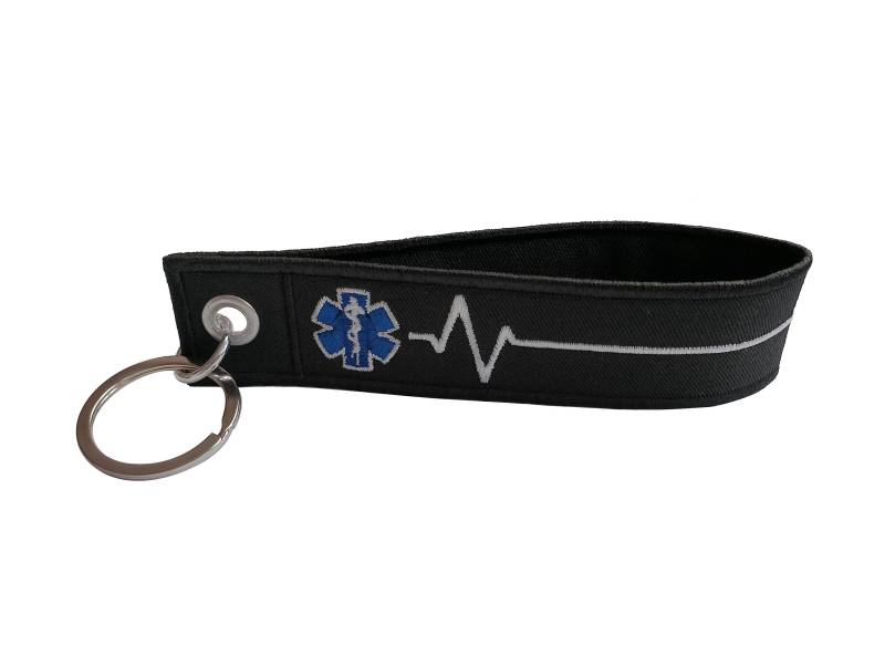 Emt Ems Sanitäter Rettung Armband Schlüsselbund Mit Ekg Signal Benutzerdefinierte Text Schlüsselanhänger Gestickt Tag Halter Personalisieren Tasche von COZY168