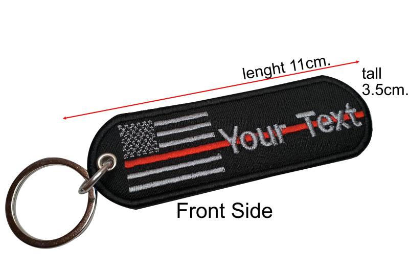 Feuerwehrmann Benutzerdefinierte Name Text Usa Flagge Schlüsselanhänger Dünne Rote Linie Polizei Feuerwehr Gestickt Taschenhalter Größe 11cm.x 3.5cm von COZY168