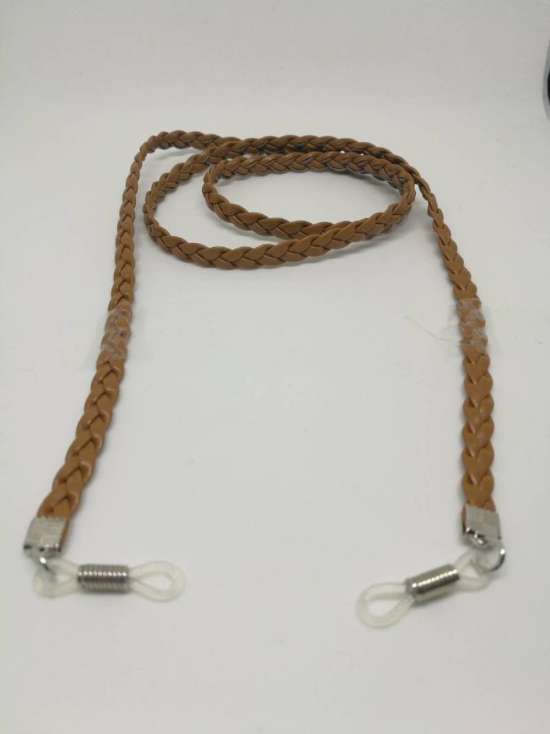 Hellbraun | Weißer Haken Zopf Brillenband Flach Kunstleder Größe Länge 70 cm von COZY168