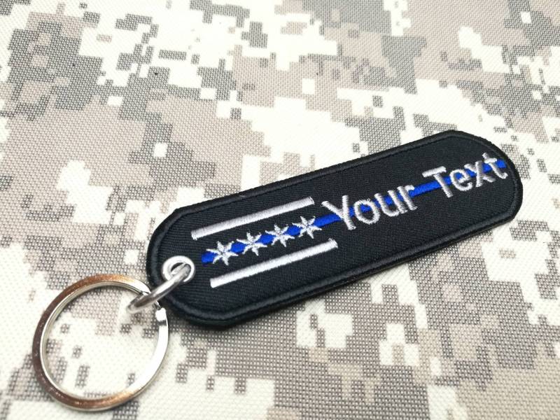 Illinois Flagge Name Text Usa Chicago Dünne Blaue Linie Polizei Gestickter Aufnäher Schlüsselanhänger Größe Tag Taschenhalter 11 X 3, 3 cm von COZY168