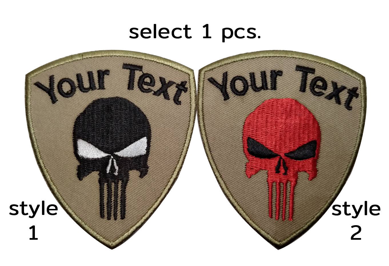 Punisher Skull Aufnäher Custom Name Patch Ihr Text Gestickte Annähen Oder Haken Rückseite Befestigung Größe 7x8cm von COZY168