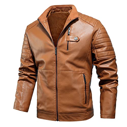 Bikerjacke Lederjacke Herren Jacke Kunst Lederjacke Freizeitjacke Motorradjacke Biker Übergangsjacke Lässig Motorrad Piloten Lederjacke Herren Luftwaffe Bomber Male Lederjacke Faux mit Stehkragen von COZYDAY