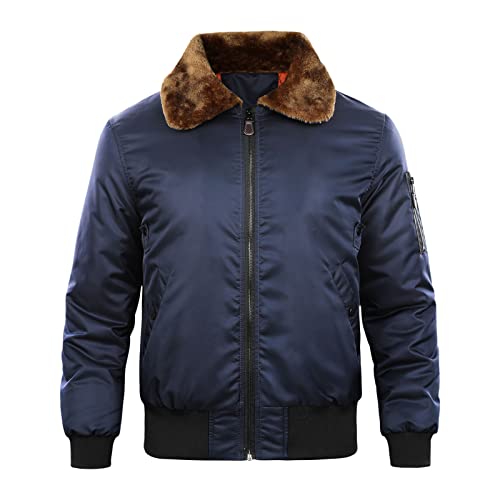 Bomberjacke Herren Warm Windbreaker Übergangsjacke Fellkragen Nylon Jacket Herren Casual Winddicht Bomberjacke Fliegerjacke Lässig Wind Jacke Herbstjacke Piloten Jacke Freizeitjacke mit Ärmeltasche von COZYDAY