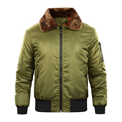 Bomberjacke Herren Warm Windbreaker Übergangsjacke Fellkragen Nylon Jacket Herren Casual Winddicht Bomberjacke Fliegerjacke Lässig Wind Jacke Herbstjacke Piloten Jacke Freizeitjacke mit Ärmeltasche von COZYDAY