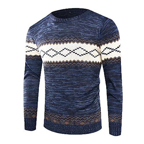 COZYDAY Rundhals Strickpullover Herren Pullover Strickpullover Norweger Pullover Herren Leichte Dünne Muster Pullover Knit Rundhalsausschnitt Sweater Crewneck Winterpullover Strickpullover mit Muster von COZYDAY